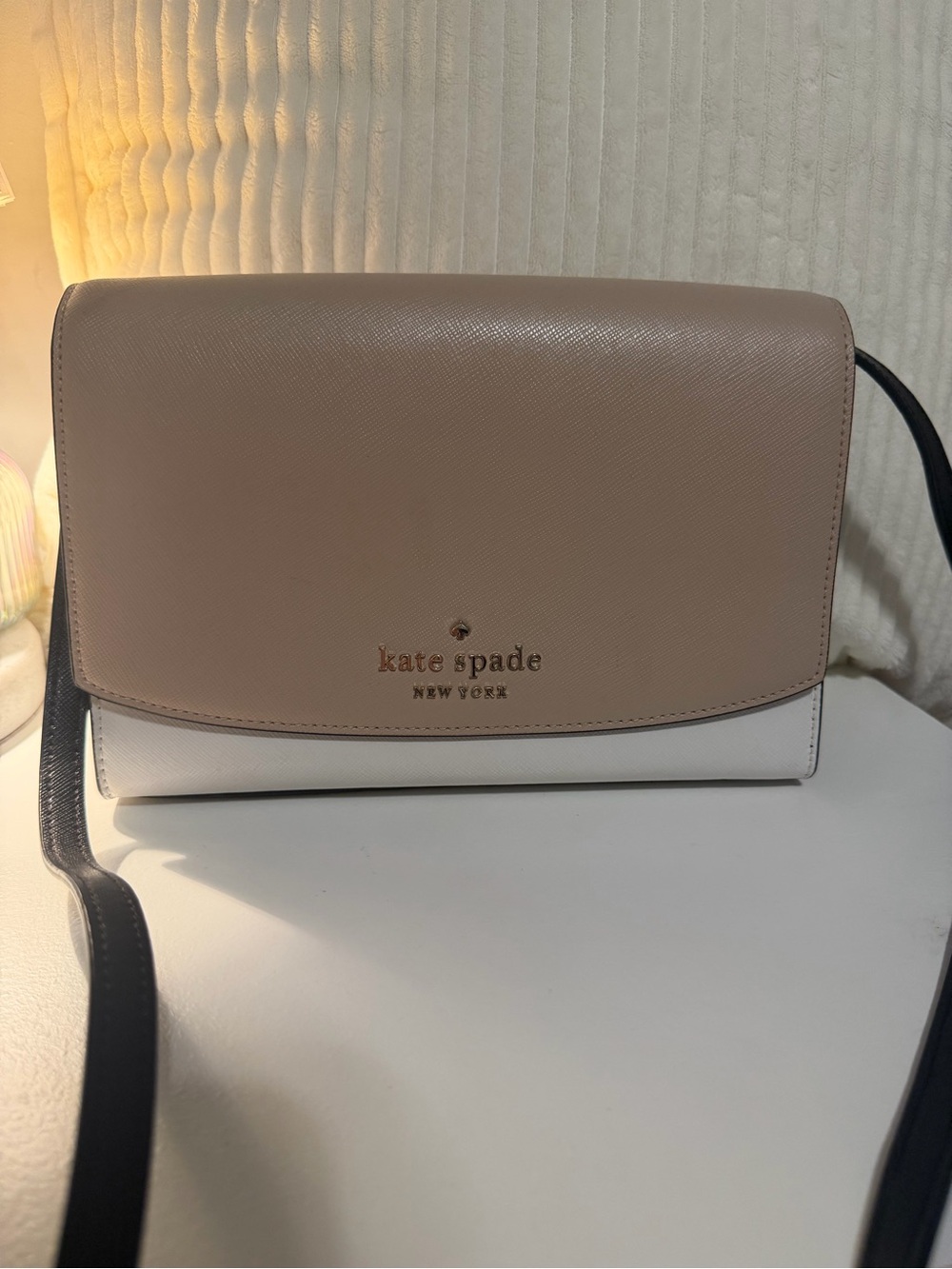 kate spade Two-Tone Taupe & White Crossbody with Black Strap